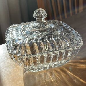 Vintage Square Glass Covered Candy Dish Trinket Dish